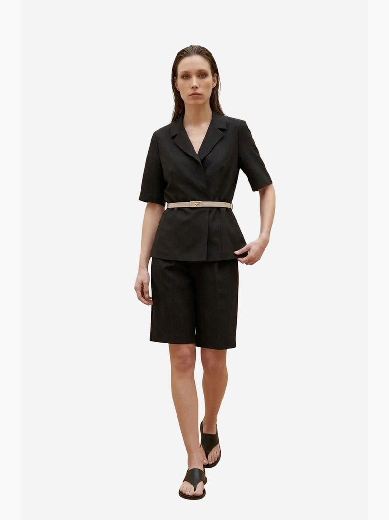 Conjunto de chaqueta corta y pantalón de pierna ancha con cinturón my fashion Negro - Kiabi