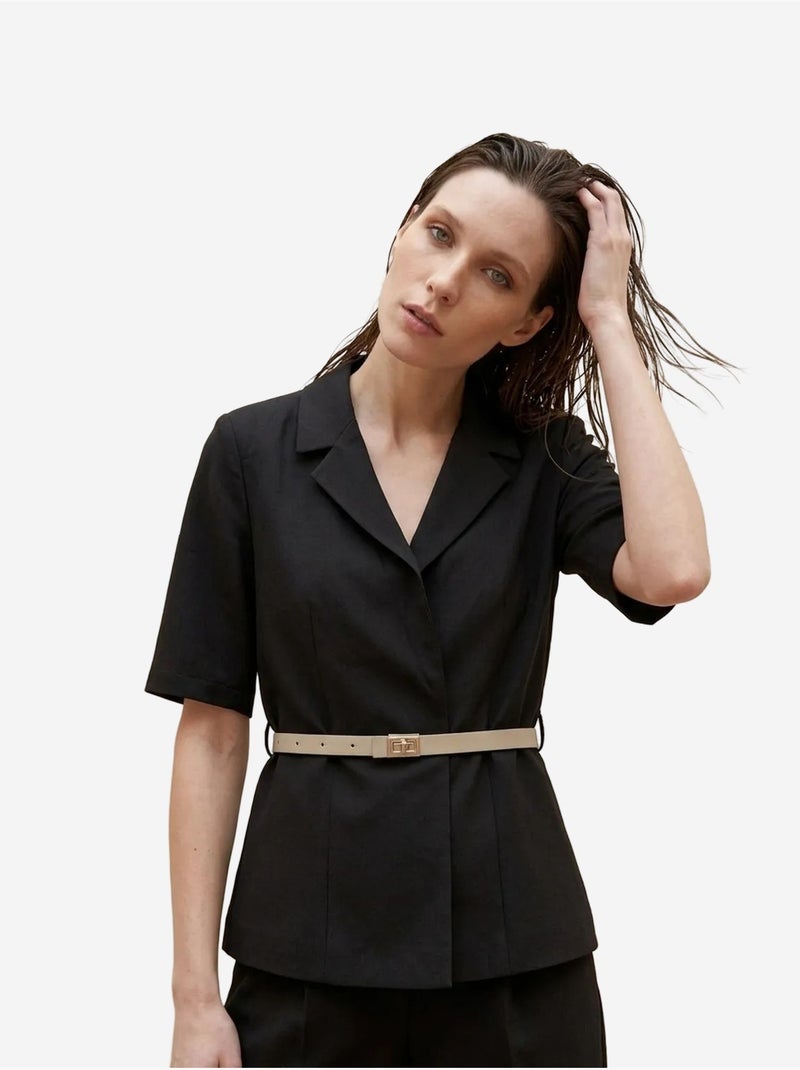 Conjunto de chaqueta corta y pantalón de pierna ancha con cinturón my fashion Negro - Kiabi