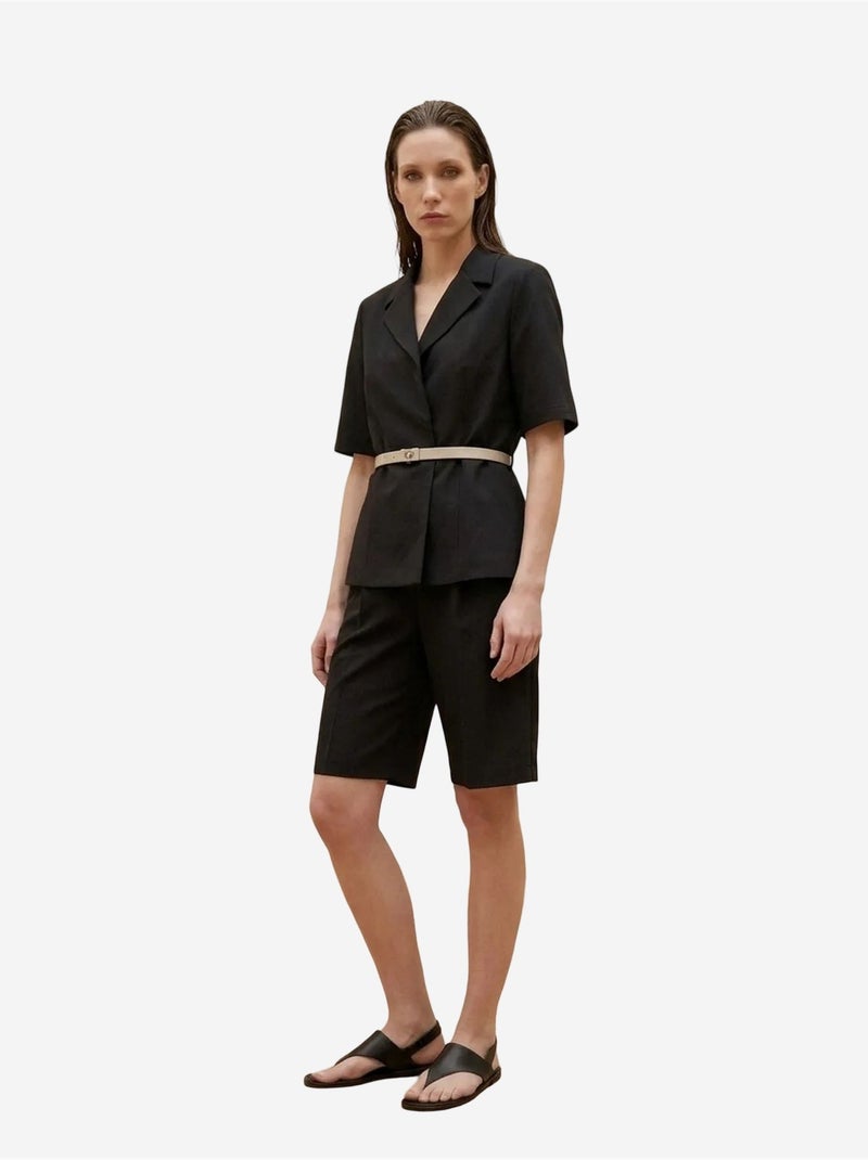 Conjunto de chaqueta corta y pantalón de pierna ancha con cinturón my fashion Negro - Kiabi
