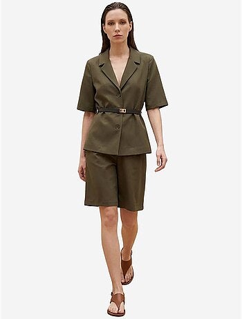 Conjunto de chaqueta corta y pantalón de pierna ancha con cinturón my fashion