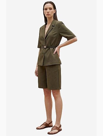 Conjunto de chaqueta corta y pantalón de pierna ancha con cinturón my fashion
