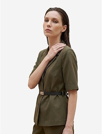 Conjunto de chaqueta corta y pantalón de pierna ancha con cinturón my fashion