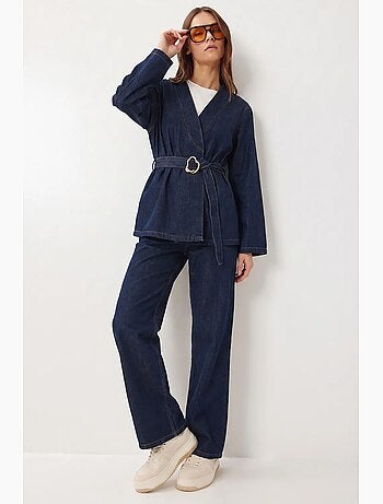Conjunto de chaqueta de gabardina de algodón y pantalón de pernera ancha istanbul