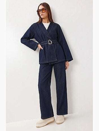 Conjunto de chaqueta de gabardina de algodón y pantalón de pernera ancha istanbul
