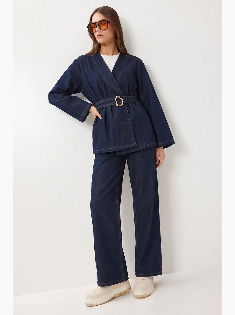 Conjunto de chaqueta de gabardina de algodón y pantalón de pernera ancha istanbul Azul marino - Kiabi