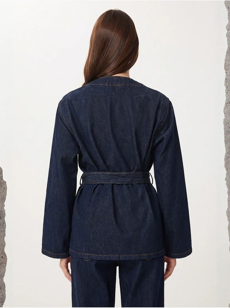 Conjunto de chaqueta de gabardina de algodón y pantalón de pernera ancha istanbul Azul marino - Kiabi