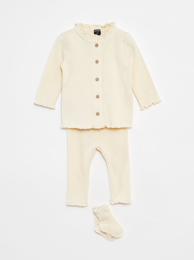 Conjunto de chaqueta + pantalón + calcetines - 3 piezas Blanco - Kiabi