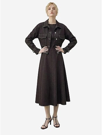 Conjunto de chaqueta vaquera y pantalón de pernera ancha lucci