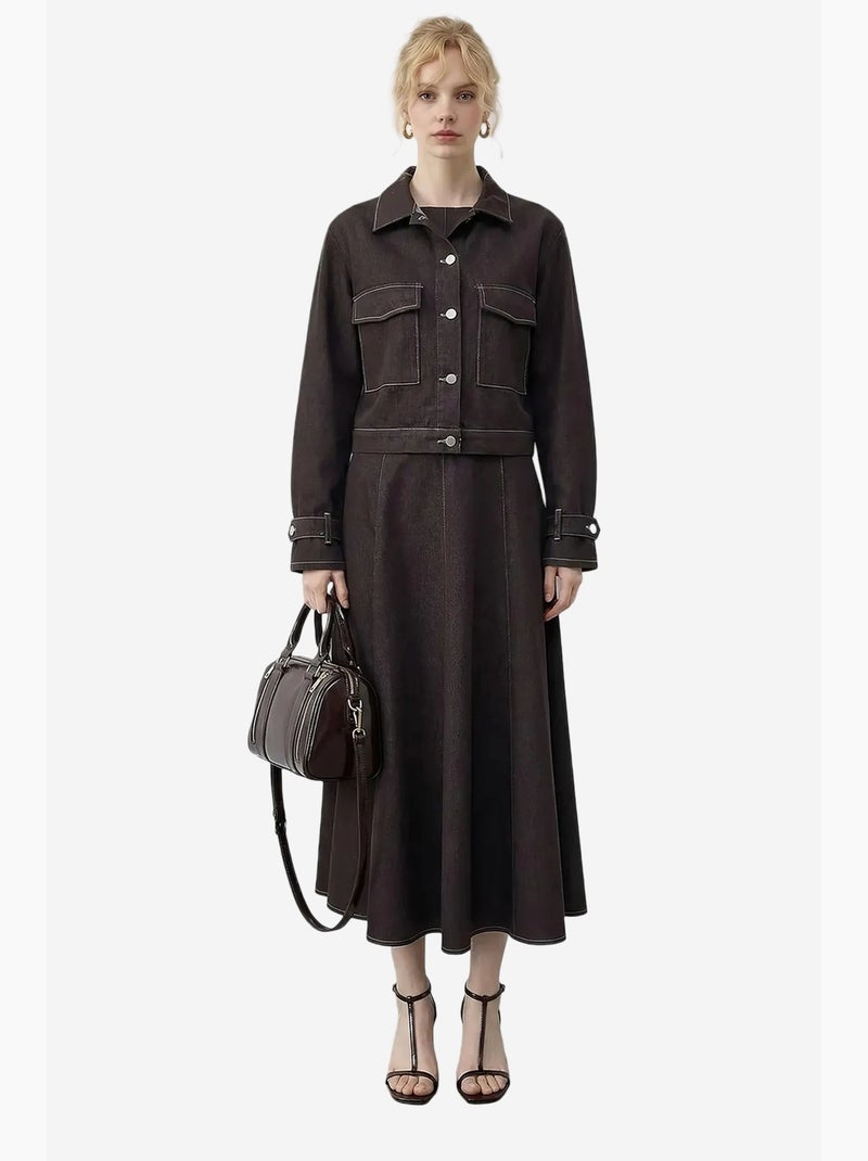 Conjunto de chaqueta vaquera y pantalón de pernera ancha lucci Marrón oscuro - Kiabi