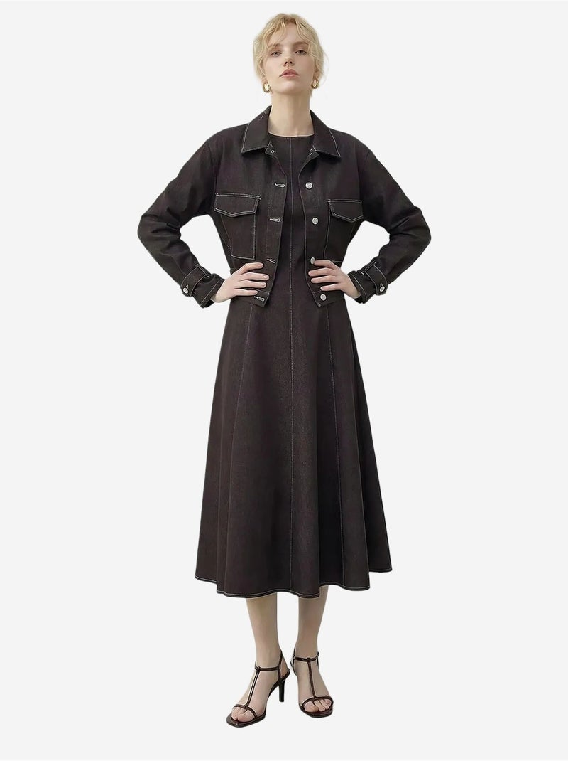 Conjunto de chaqueta vaquera y pantalón de pernera ancha lucci Marrón oscuro - Kiabi