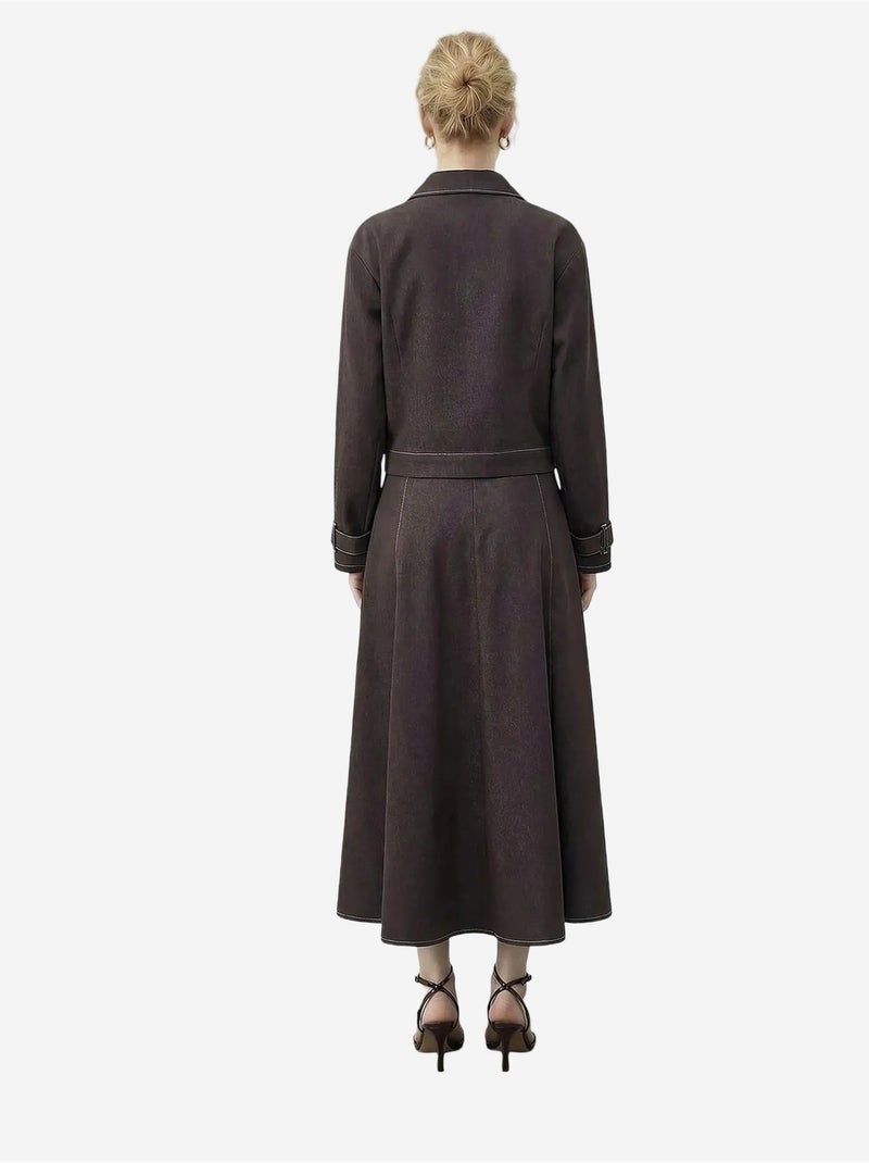 Conjunto de chaqueta vaquera y pantalón de pernera ancha lucci Marrón oscuro - Kiabi