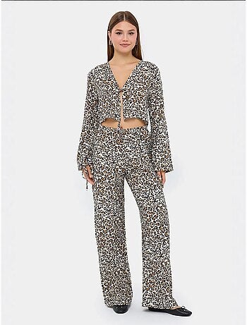 Conjunto de cintura alta con escote en v y estampado animal hiccup