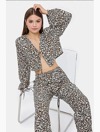Conjunto de cintura alta con escote en v y estampado animal hiccup