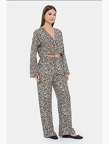 Conjunto de cintura alta con escote en v y estampado animal hiccup