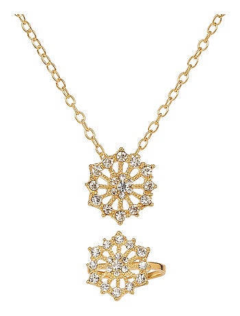 Conjunto de collar y anillo con pedrería en forma de copo de nieve | Great Pretenders