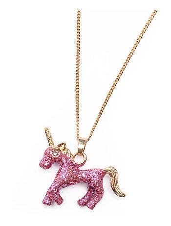 Conjunto de collar y anillo unicornio rosa con purpurina - Great Pretenders