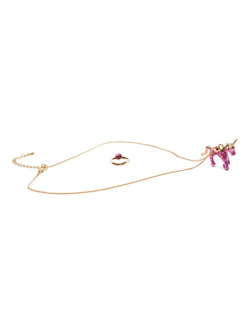 Conjunto de collar y anillo unicornio rosa con purpurina | Great Pretenders - Kiabi
