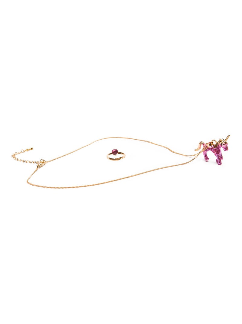 Conjunto de collar y anillo unicornio rosa con purpurina | Great Pretenders Rosa - Kiabi