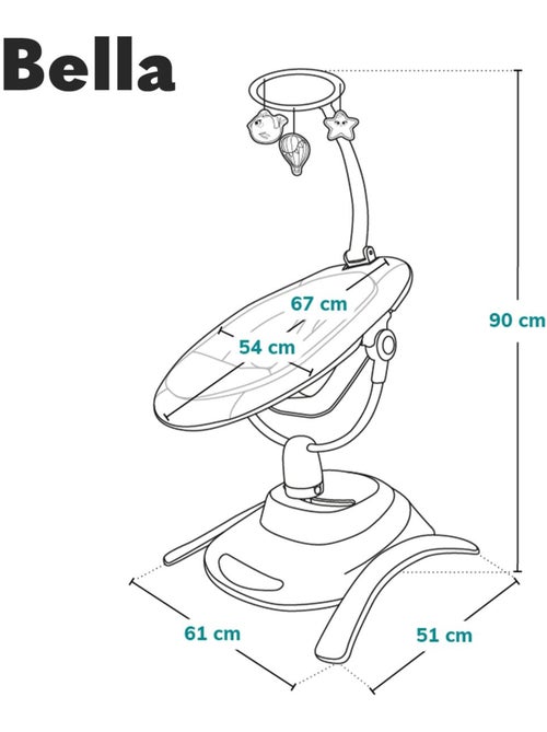 Conjunto de columpio eléctrico y cuna LIONELO Bella 360° - 12 melodías - 6 modos - Control remoto - Kiabi