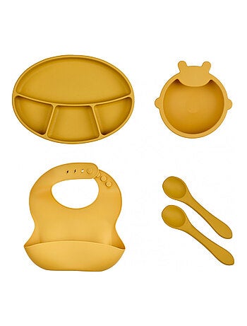 Conjunto de comida en silicona Thermobaby con plato con ventosa + babero