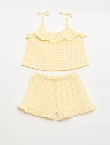 Conjunto de cuadros Vichy: Pantalón corto + camiseta de tirantes - 2 piezas