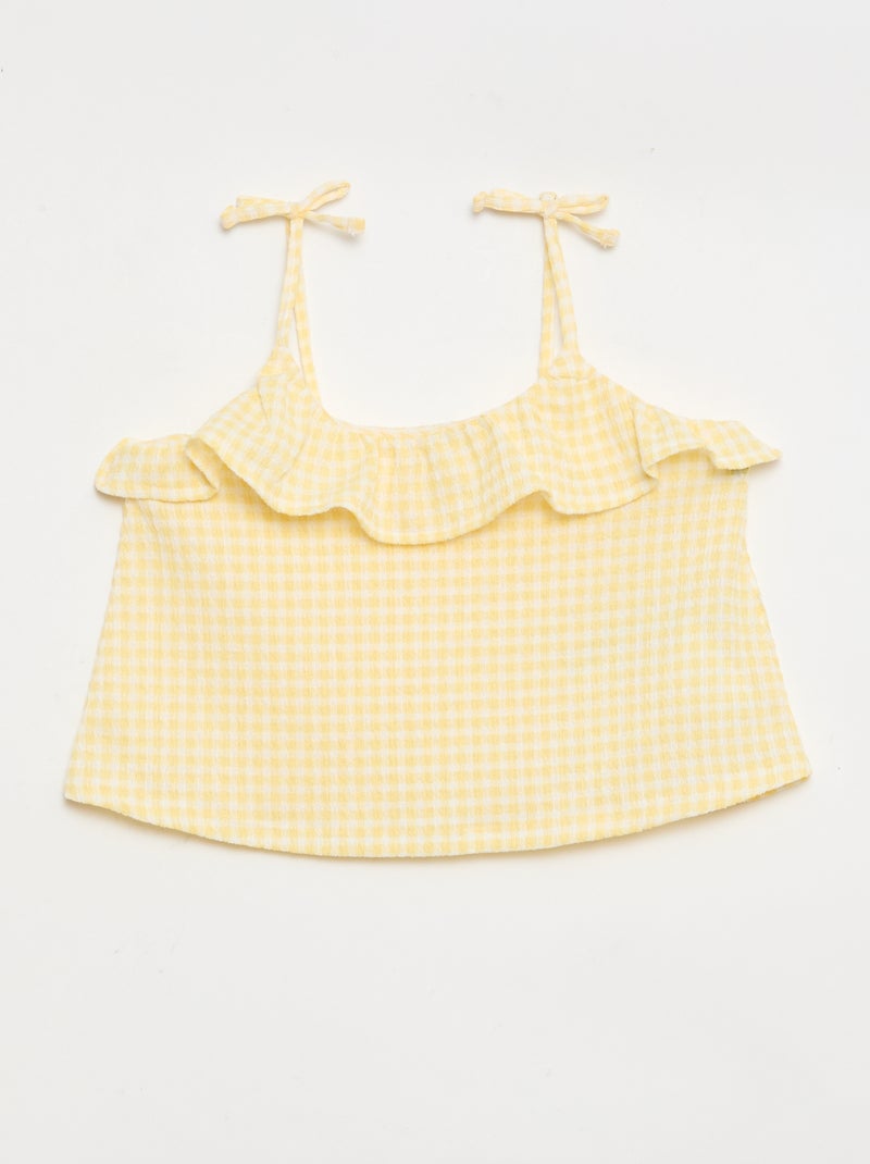 Conjunto de cuadros vichy: Pantalón corto + camiseta de tirantes - 2 piezas Amarillo - Kiabi