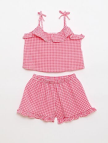 Conjunto de cuadros Vichy: Pantalón corto + camiseta de tirantes - 2 piezas