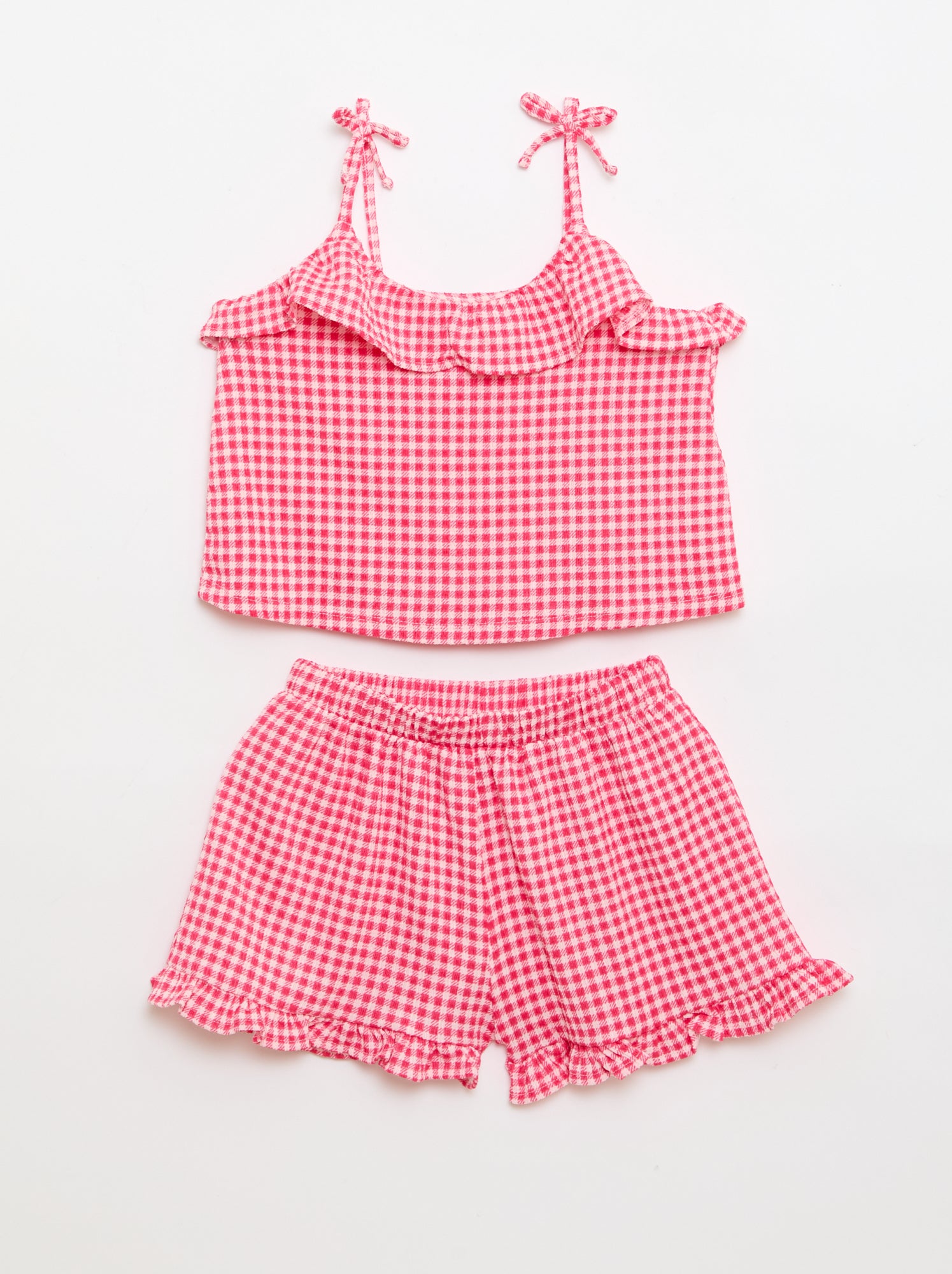 Conjunto de cuadros Vichy: Pantalón corto + camiseta de tirantes - 2 piezas