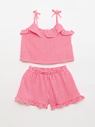 Conjunto de cuadros Vichy: Pantalón corto + camiseta de tirantes - 2 piezas