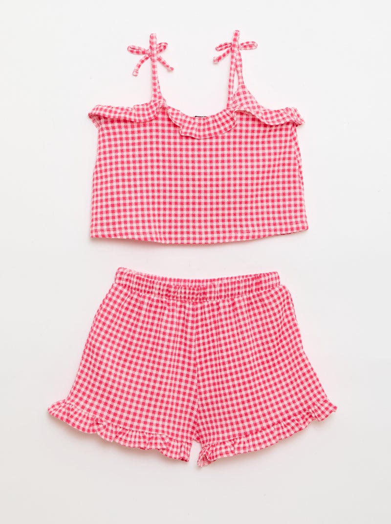 Conjunto de cuadros vichy: Pantalón corto + camiseta de tirantes - 2 piezas Rosa - Kiabi