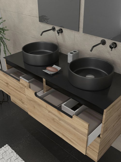 Conjunto de cuarto de baño con 2 lavabos redondos y 2 espejos rectangulares LED - Kiabi