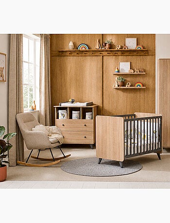 Conjunto de dormitorio para bebé: cuna de 60 x 120 y cambiador con 2 cajones con acabado - SAUTHON