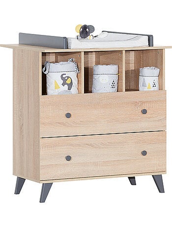 Conjunto de dormitorio para bebé: cuna de 60 x 120 y cambiador con 2 cajones con acabado - SAUTHON