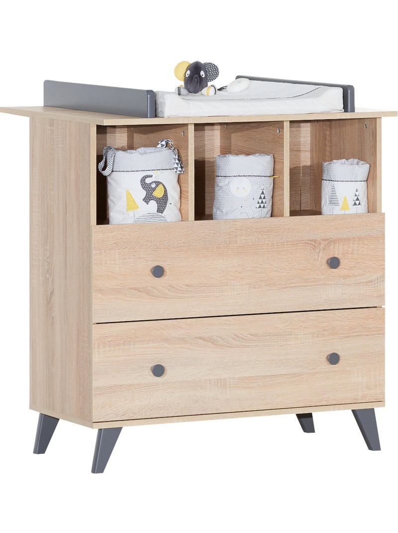 Conjunto de dormitorio para bebé: cuna de 60 x 120 y cambiador con 2 cajones con acabado - SAUTHON Gris marrón - Kiabi
