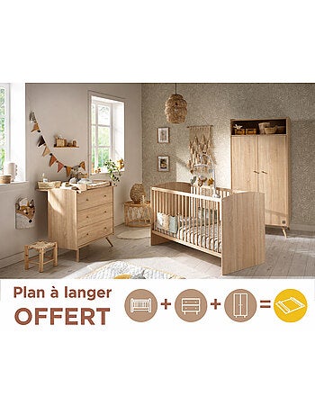 Conjunto de dormitorio para bebé >: cuna de 70 x 140 evolutiva, cambiador con 3 - SAUTHON