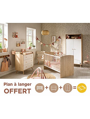 Conjunto de dormitorio para bebé >: cuna evolutiva de 70 x 140, cambiador con 3 - SAUTHON