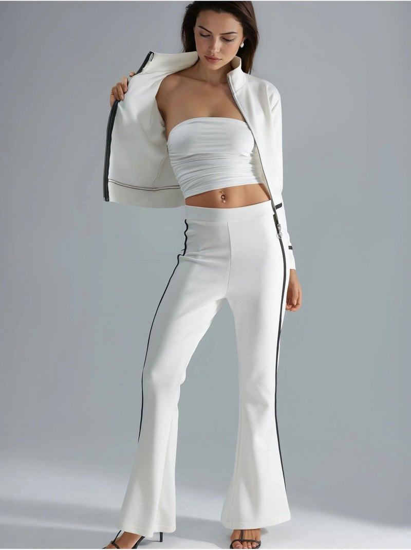 Conjunto de dos piezas acampanado a rayas con cuello con cremallera hiccup Blanco - Kiabi