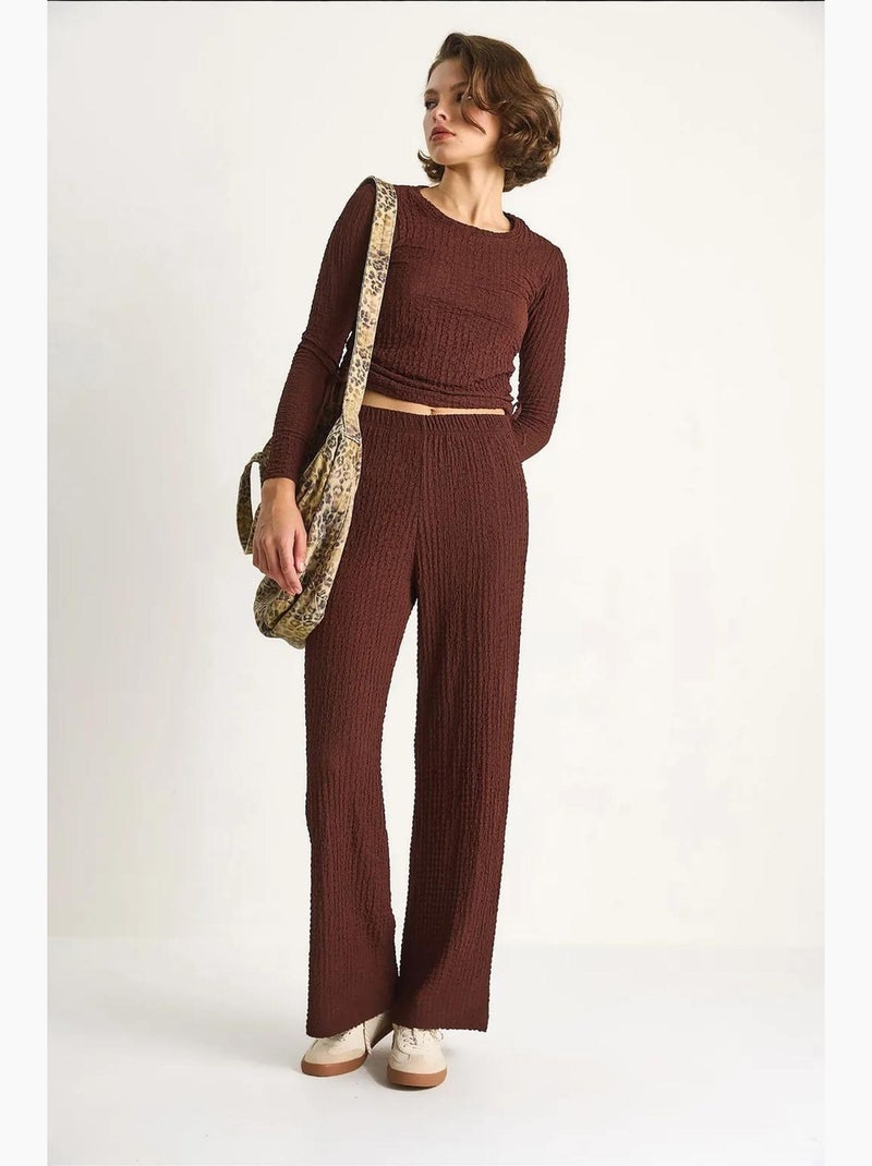 Conjunto de dos piezas ajustado con pantalones acampanados lucci Marrón chocolate - Kiabi