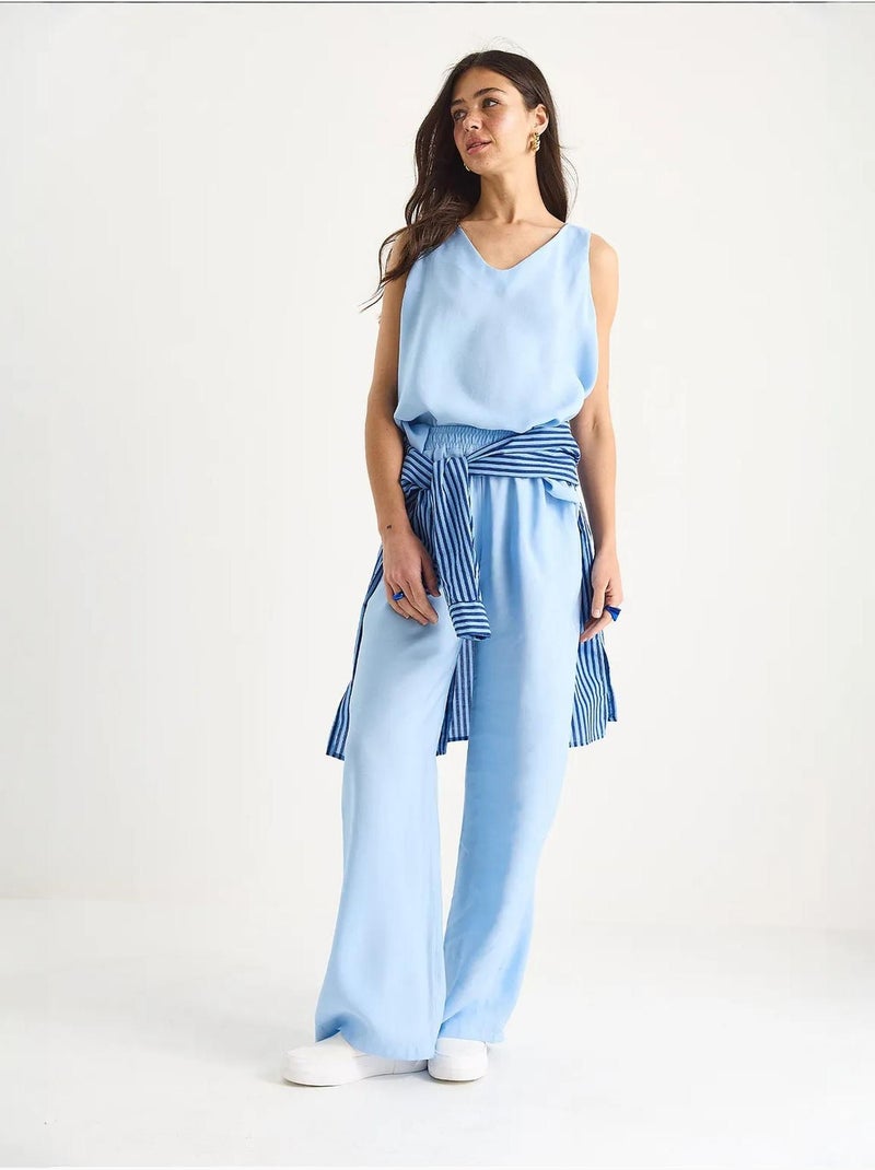 Conjunto de dos piezas con blusa de tirantes y cuello en v y pantalón palazzo lucci Azul cielo - Kiabi