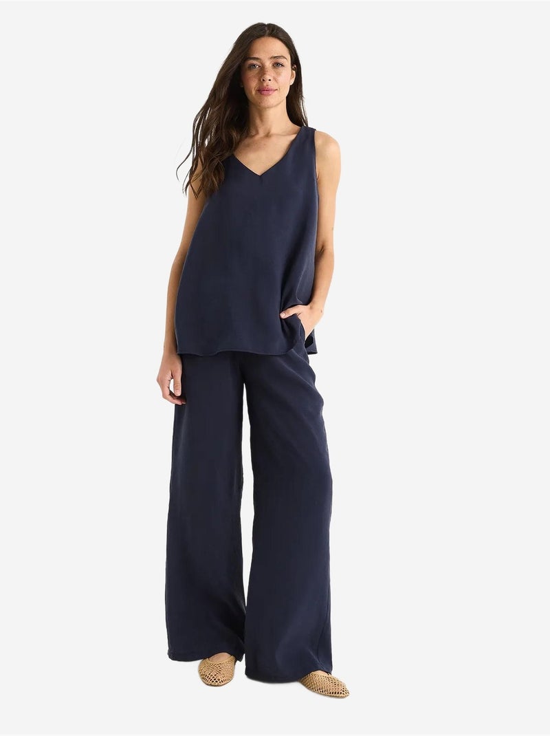 Conjunto de dos piezas con blusa de tirantes y cuello en v y pantalón palazzo lucci Azul marino - Kiabi