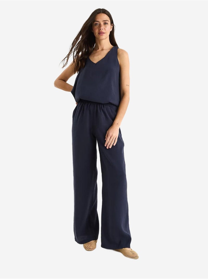 Conjunto de dos piezas con blusa de tirantes y cuello en v y pantalón palazzo lucci Azul marino - Kiabi