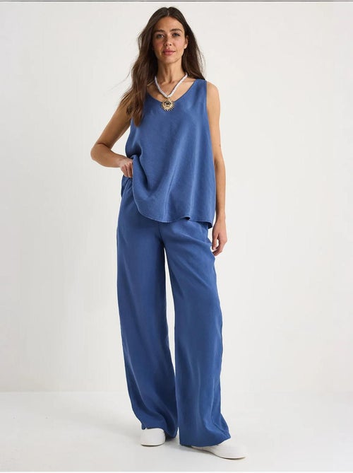 Conjunto de dos piezas con blusa de tirantes y cuello en v y pantalón palazzo lucci - Kiabi Conjunto de dos piezas con blusa de tirantes y cuello en v y pantalón palazzo lucci - Kiabi