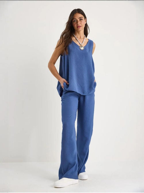 Conjunto de dos piezas con blusa de tirantes y cuello en v y pantalón palazzo lucci - Kiabi Conjunto de dos piezas con blusa de tirantes y cuello en v y pantalón palazzo lucci - Kiabi