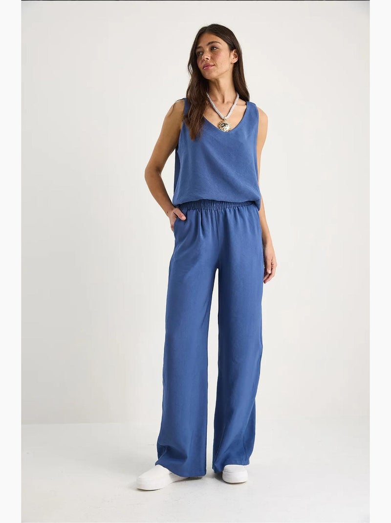 Conjunto de dos piezas con blusa de tirantes y cuello en v y pantalón palazzo lucci Azul zafiro - Kiabi