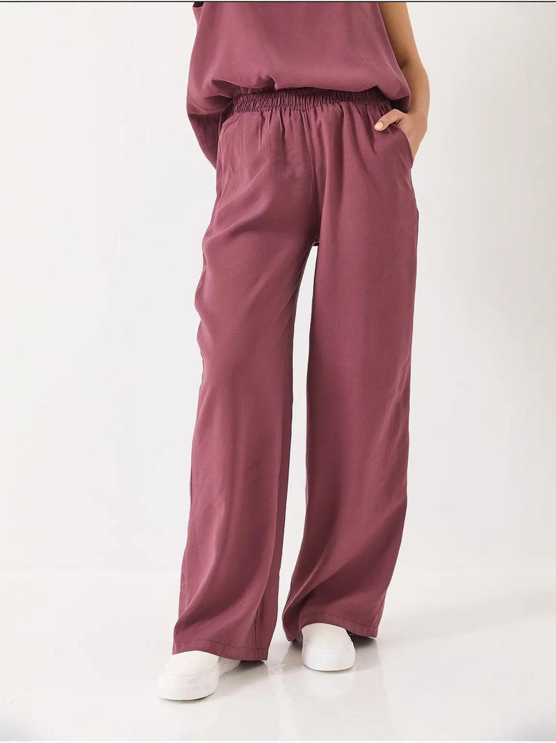 Conjunto de dos piezas con blusa de tirantes y cuello en v y pantalón palazzo lucci Ciruela - Kiabi