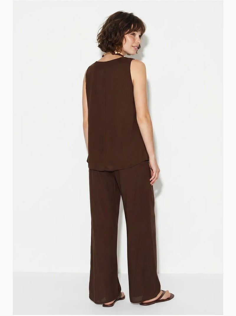 Conjunto de dos piezas con blusa de tirantes y cuello en v y pantalón palazzo lucci Marrón - Kiabi
