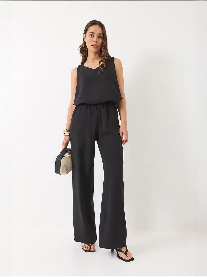Conjunto de dos piezas con blusa de tirantes y cuello en v y pantalón palazzo lucci Negro - Kiabi
