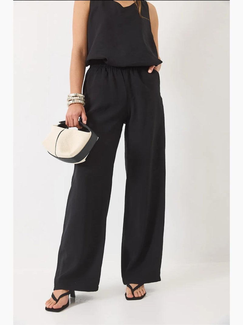 Conjunto de dos piezas con blusa de tirantes y cuello en v y pantalón palazzo lucci Negro - Kiabi