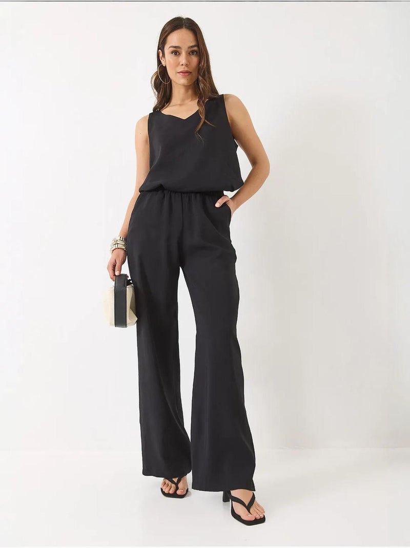 Conjunto de dos piezas con blusa de tirantes y cuello en v y pantalón palazzo lucci Negro - Kiabi