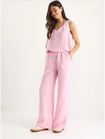 Conjunto de dos piezas con blusa de tirantes y cuello en v y pantalón palazzo lucci